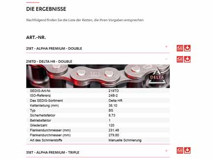 SEDIS Der kettenauswahlassistent - Die ergebnisse details